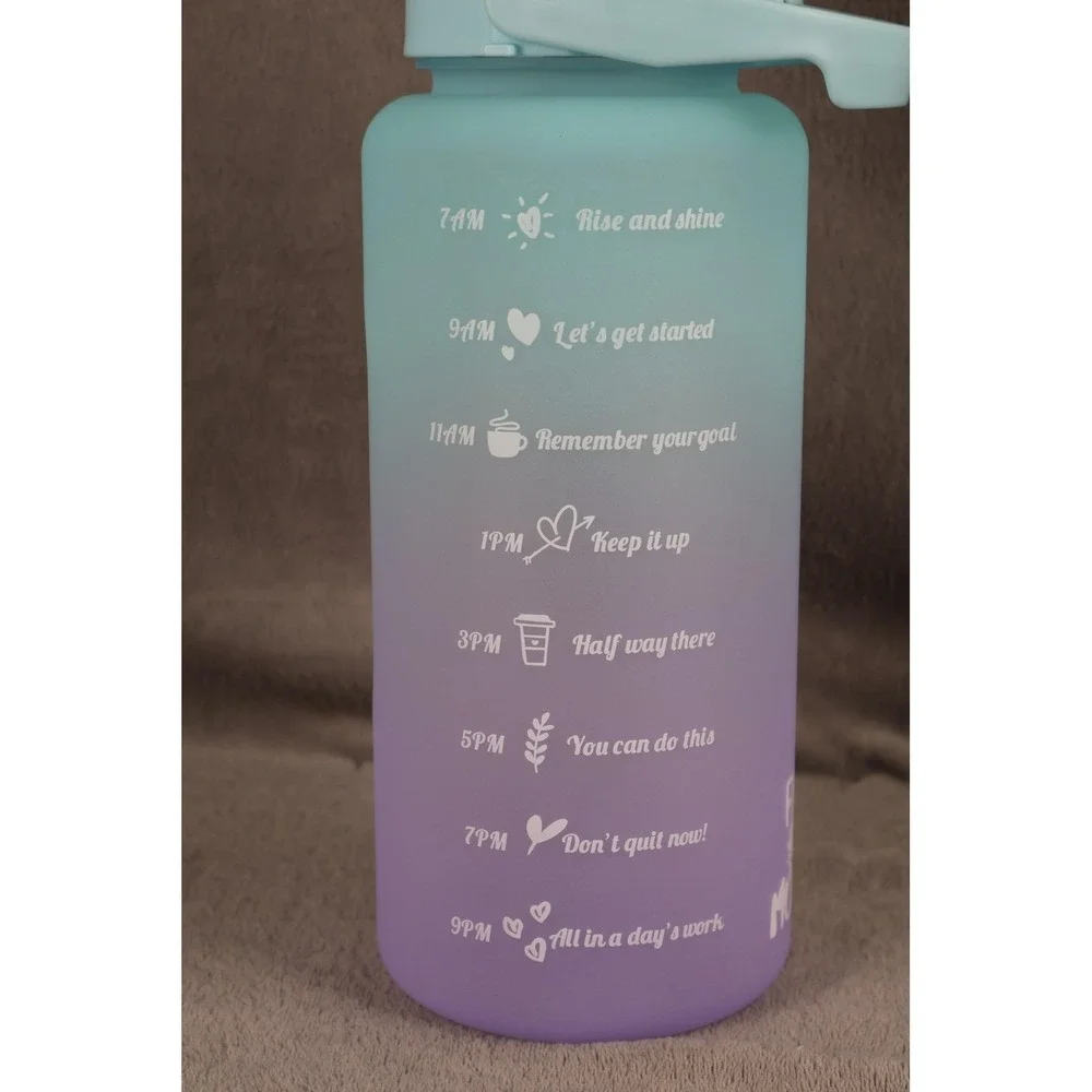 Flask Monster Tumbler‎ Water Bottle 64 oz 2000 ml Teal Purple Ombre Jug Handle